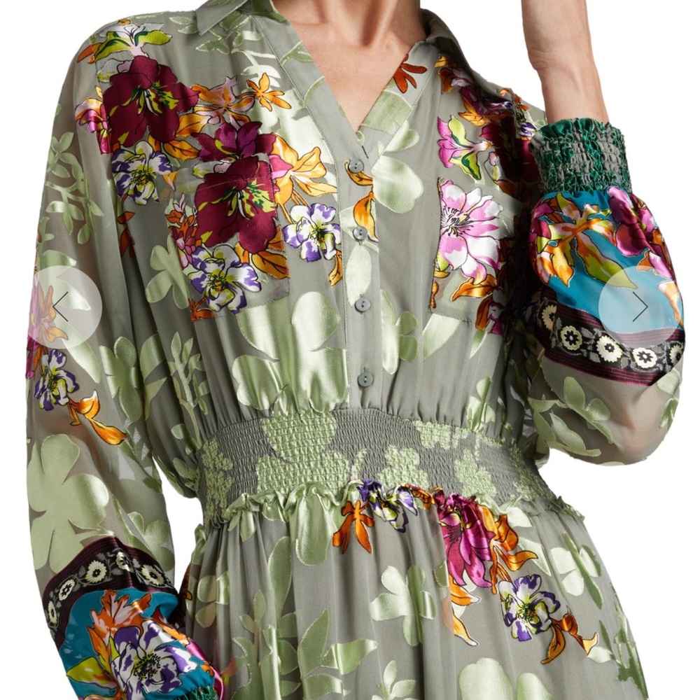 Elie Tahari Floral Green Midi Dress